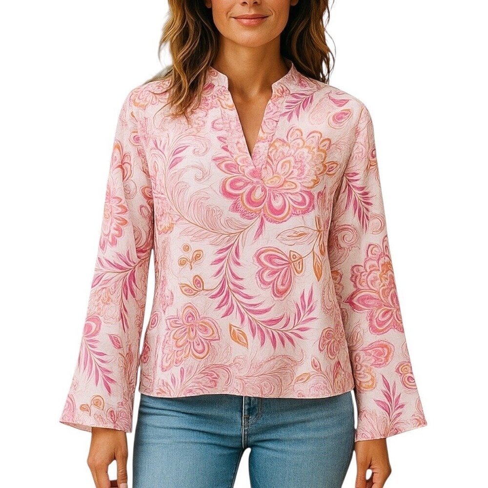 VTG Victoria’s Secret Boho Floral Top Sz.M Pink Fine Cotton Peasant Cottage
